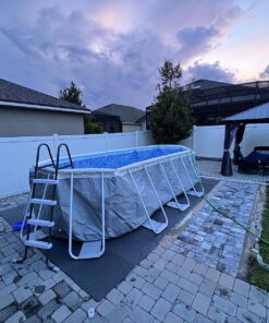 Intex 26795EH Prism Frame 16.5ft x 9ft x 48in Outdoor Above Ground Oval Swimming Pool Set with Filter Pump, Pool Cover and Ladder, Gray 16.5ft x 9ft x 48in / Oval 44 81S3cFT5RoL