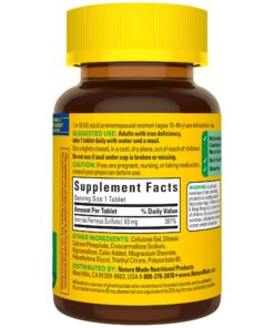 Nature Made Iron 65 mg (325 mg Ferrous Sulfate) Tablets, Dietary Supplement for Red Blood Cell Support, 180 Tablets, 180 Day Supply Unflavored 180 Count (Pack of 1) 26 81S6Jph3IhL