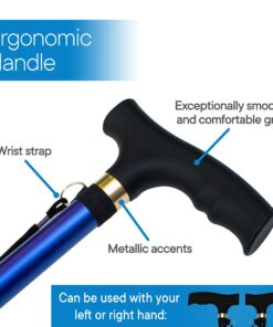 RMS Folding Cane - Foldable Walking Cane with Adjustable Height - Collapsible and Lightweight - Soft Ergonomic Handle for Comfortable Grip - Portable Walking Stick for Mobility Aid Blue 18 81S7o5xz3oL