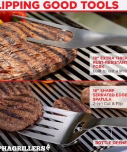 Alpha Grillers Grill Set Heavy Duty BBQ Accessories - BBQ Gifts Tool Set 4pc Grill Accessories with Spatula, Fork, Brush & BBQ Tongs - Grilling Cooking Gifts for Men Dad Durable, Stainless Steel Grill Tool Set 28 81SBf9TGFXL 5