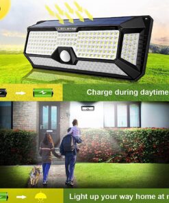 Alternative view of LECLSTAR Solar Outdoor Lights - 4000Lm 268 LED Security Lights with 4 Wide Angle, Motion Sensor Lights for Outside, IP65 Waterproof Solar Powered Wireless Flood Wall Lights with 3 Modes Black