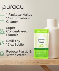 Puracy Everyday Surface Cleaner Concentrate Packettes, Makes 32 Ounces of Streak-Free Natural Household Multi-Surface Cleaner, Plastic-Free, Nontoxic, Green Tea & Lime, 2-Pack (Makes 32 fl oz) 0.5 Fl Oz (Pack of 2) 17 81SDJRGHnPL