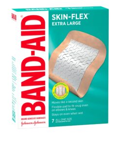 Band-Aid Brand Skin-Flex Adhesive Bandages for First Aid and Wound Care of Minor Cuts and Scrapes & Burns, Flexible Sterile Bandages for Fingers & Knees, Extra Large, All One Size, 7 ct 7 Count (Pack of 1) 29 81SFESdwHrL