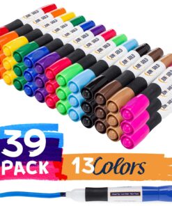 June Gold 39 Assorted Colored Dry Erase Whiteboard Markers, 13 Unique Colors, Chisel Tip, Low Odor, Comfortable Grip & Vivid Lines 39 Colored Chisel Tip Markers