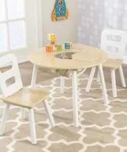 KidKraft Wooden Round Table & 2 Chair Set with Center Mesh Storage - Natural & White, Gift for Ages 3-6 21 81SH7QiyO2L 3