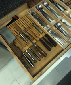 Utoplike In-Drawer Bamboo knife block, Drawer Knife Set Storage, Knife Organizer and Holder with Slots for 16 Knives and 1 Sharpening Steel (Not Included)-Kitchen Drawer, Counter Top 38 81SHryjc7EL
