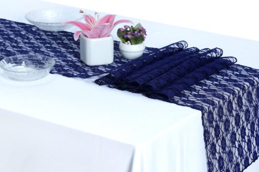 MDS Pack of 10 Wedding 12 x 108 inches Lace Table Runner for Wedding, Decorations for Birthday Parties, Banquets, Graduations, Engagements, and Runners fit Rectangle, Round Table- Navy Blue