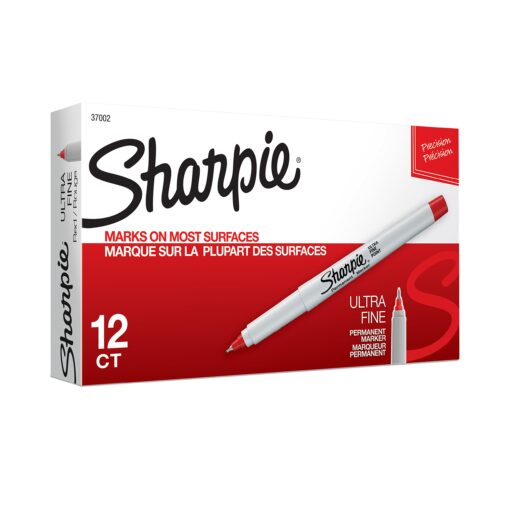 SHARPIE 37002 Permanent Markers, Ultra Fine Point, Red, 12 Count