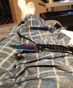 TAC Force Spring Assisted Folding Pocket Knife – Rainbow TiNite Coated Drop Point Blade and Liner, Black Aluminum Handle w/ Rope Cutter, Glass Punch, and Clip, Tactical, EDC, Rescue - TF-509 4.75 inch 42 81SJ2 Gu4BL