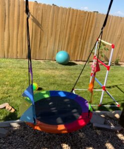 Sorbus 40" Saucer Swing for Kids - 220lbs Outdoor Swing Fun- Tree Glider Therapy Swing for Kids- Adjustable Ropes & Durable Swing Seat- Trampoline Net Swing for Swing Set,Backyard,Indoor/Outdoor,Gift 40 Inch 28 81SJDRuCrmL