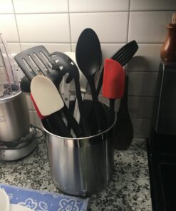 Oggi Stainless Steel Jumbo Utensil Holder - 7" Utensil Caddy, Weighted Base for Stability - Extra Large Utensil Crock and Countertop Utensil Organizer, Stainless Steel Stainless Steel - 7" 43 81SKBA4DGyL