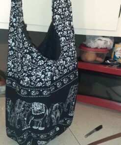 Thai Hippie Bag Hippie Elephant Sling Cross Body Bag Purse Zip Pocket A Zip Inside Pocket Handmade Color Black 26 81SLnjDiTNL