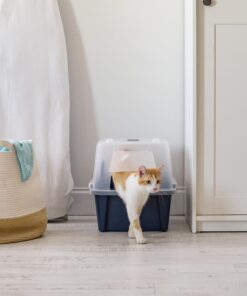 IRIS USA Large Split-Hood Cat Litter Box with Scoop and Grate, Blue Split Hooded - Navy 33 81SMdMwrkPL