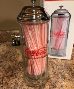 Tablecraft Coca-Cola Glass Straw Dispenser with Metal Lid, Small 41 81SNAr4IgvL