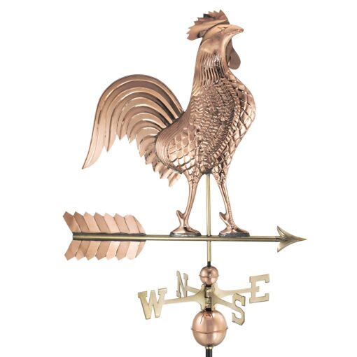 Good Directions Large Rooster Weathervane, Pure Copper Polished Copper