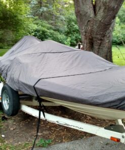 Classic Accessories StormPro Dark Grey Heavy-Duty Boat Cover, Fits boats 16 Foot - 18.5 Foot L x 98 in W, Marine Grade Fabric, Water-Resistant, Fits V-Hull Runabouts OutBoards and I/O 16'-18.5'L x 98"W (beam) Charcoal 35 81SQ7tqhStL