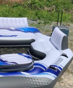 Intex Blue Tropic Inflatable 5 Person Raft or Swimming Pool Island Water Floating Lounger Raft with Backrests, Built in Cooler, and 4 Cupholders 33 81SQRiUXVbL