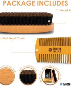 Alternative view of Smooth Viking Beard Brush & Comb Gift Set for Men - Natural Boar Bristle Hair Brush & Wooden Comb - Facial Hair Styling, Grooming & Shaping Tools Tan Set