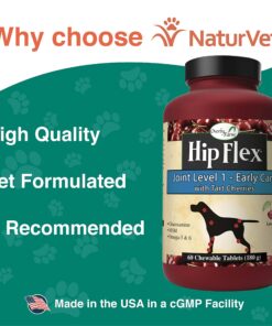 NaturVet Overby Farm Hip Flex Joint Level 1 Early Care Hip & Joint Dog Supplement – for Healthy Cartilage, Joints – Includes Tart Cherries, Glucosamine, MSM, Chondroitin – 60 Ct. Joint Level 1 - Early Care 60 Chewable Tablets 7 81STvpJvcBL