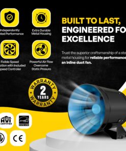 TerraBloom 6 Inch Inline Fan ECMF-150 - Quiet HVAC Grow Tent Fan with 0-100% Variable Speed Duct Fan Speed Controller, Premium Metal Casing 40-75% Energy Efficient EC Motor - For Large Spaces 6" (288CFM, 36W, Regular Case) 24 81SU9msN48L