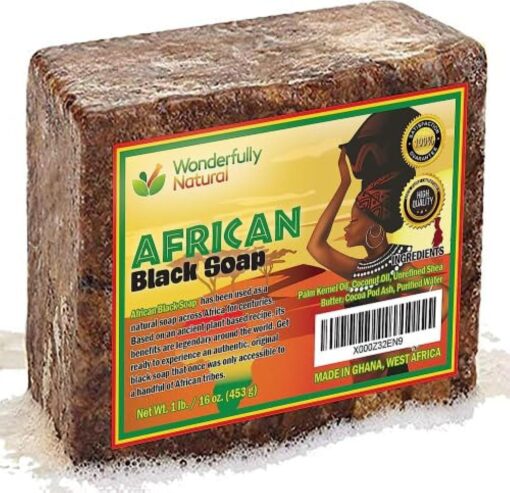 Organic African Black Soap - For Acne & Dark Spots | Natural Vegan and Cruelty Free – Satisfaction Guarantee 1lb bar | 90 day Supply 1 Pound (Pack of 1)