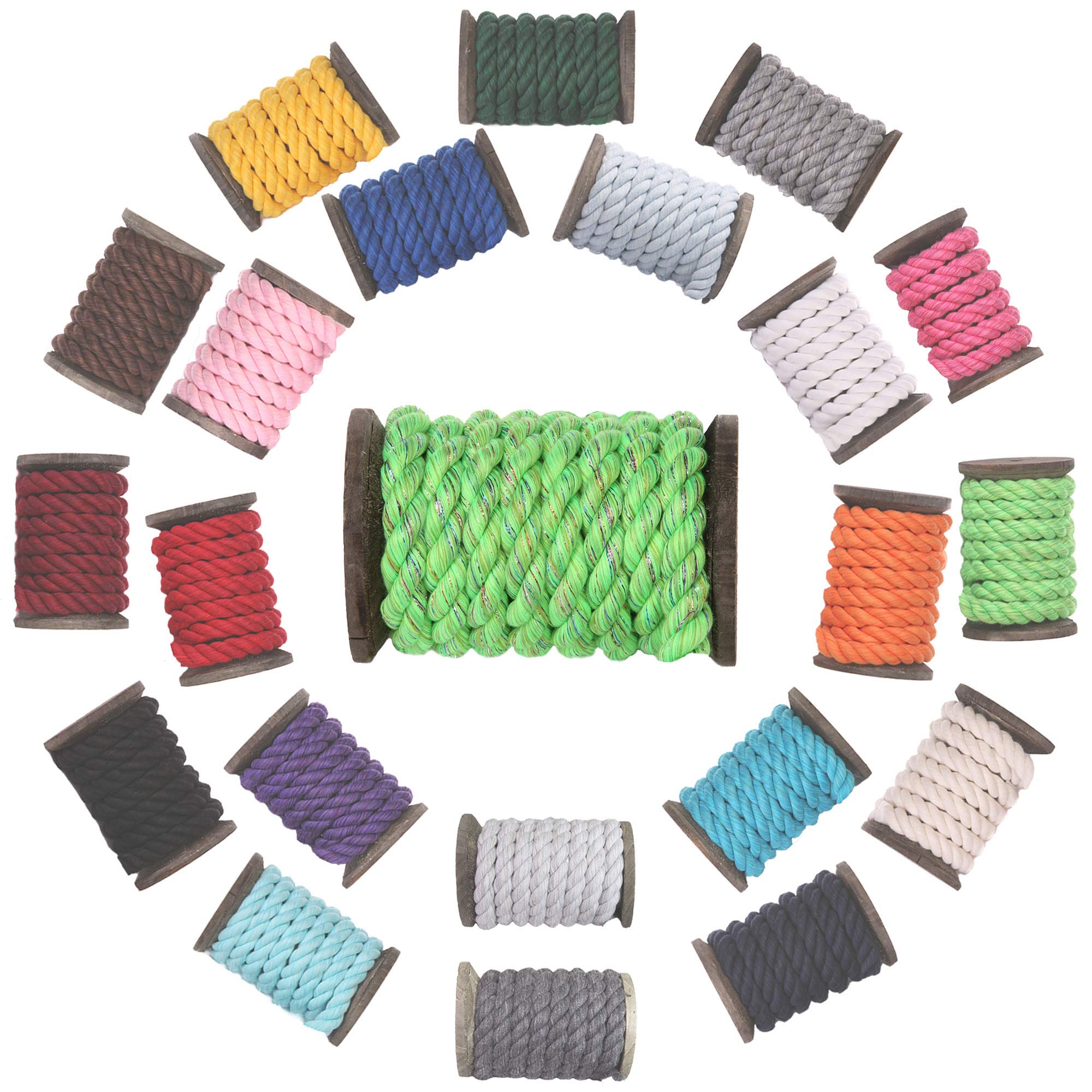 Ravenox Natural Twisted Cotton Rope | Made in The USA | Strong Triple-Strand Cordage for Sports, Décor, Pet Toys, Crafts, Macramé & Indoor Outdoor Use| by The Foot & Diameter (Multiple Color) Lime Glitter 1/4 Inch x 10 Feet 3 Ravenox Natural Twisted Cotton Rope | Made in The USA | Strong Triple-Strand Cordage for Sports, Décor, Pet Toys, Crafts, Macramé & Indoor Outdoor Use| by The Foot & Diameter (Multiple Color) Lime Glitter 1/4 Inch x 10 Feet - Image 3