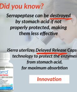 iSerra 250,000 SPU Serrapeptase Enzyme - 90 Maximum Strength Capsules - Up to 12x More Potent Than Other Serrapaptase - Delayed Release Technology-High Potency Non-GMO, Gluten Free, Vegan (Pack of 1) 90 Count (Pack of 1) 17 81SbeM75mRL
