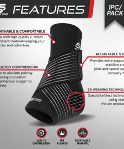 Sleeve Stars Ankle Brace for Women & Men, Achilles & Plantar Fasciitis Relief Compression Sleeve, Foot Brace with Ankle Support Strap, Heel Protector Wrap for Pain, Tendonitis & Sprain (Single/Black) One Size Black 1 24 81SfVYzPhBL