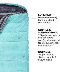 TETON Sports Mammoth Queen Size Sleeping Bag- Double Sleeping Bag – A Warm Bag The Whole Family can Enjoy – Great Sleeping Bag for Camping, Hunting and Base Camp. Compression Sack Included Teal Mammoth 0F 39 81Sh cOWJL
