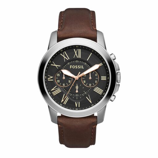 Fossil Grant Men's Watch with Chronograph Display and Genuine Leather or Stainless Steel Band Brown