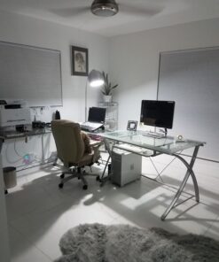 Techni Mobili L Shaped Desk with Keyboard Tray - Efficient Work from Home Desk - Glass L Shaped Desk - Professional Work Desk For Home Office - Versatile Glass Corner Desks for Home Office 42 81SlAkc54GL