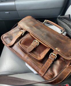 Leather Messenger Bag for Men - Full Grain Leather Briefcase Laptop Satchel Office Crossbody Travel Bag by Rustic Town (16 Inch, Brown) 49 81SlfcnlH8L