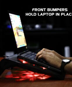 ENHANCE Gaming Laptop Cooling Pad Stand with LED Cooler Fans , Adjustable Height , & Dual USB Port for 17 inch Laptops - 5 Ultra Quiet High Performance Fans 2630 RPM & Built-In Bumpers - Red 24 81Sme5eV3PL