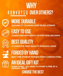 KonvoySG Carbon Steel Fire Striker, English Flint Stone & Char Cloth Traditional Hand Forged Fire Starter, Leather Gift Kit with Emergency Tinder Jute Bag Coyote Brown 15 81SnJqLWt6L