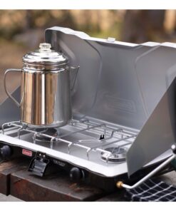 Coleman Triton+ 2-Burner Propane Camping Stove, Push-Button Instant Ignition, Portable Camp Grill, Adjustable Burners, Wind Guards, 22,000 Total BTUs of Power, Beach Cookouts, Backyard BBQ, Tailgating Silver 47 81Stp4QvMxL