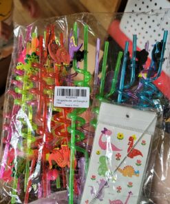 FZR Legend 24 Reusable Dinosaur Drinking Plastic Straws + 6 Dinosaur Temporary Tattoos for Kids Girls Boys | Dinosaur Birthday Party Supplies Three Rex Party Favors Decorations with Cleaning Brush 29 81SwV8w7pAL