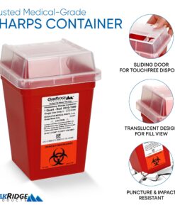 Oakridge Products Sharps Container for Home Use and Professional 1 Quart (3-Pack), Biohazard Needle and Syringe Disposal, Small Portable Container for Travel, CDC Certified 3 22 81T40G44aL