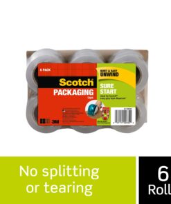 Scotch Sure Start Packing Tape, Clear, Holiday Wrapping Tape with Quiet Unwind and Easy Start, 1.88 in. x 25 yd., 6 Tape Rolls 6 Rolls 32 81T5249aL