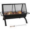Sunnydaze 36-Inch Northland Outdoor Rectangular Fire Pit with Cooking Grill, Poker, and Spark Screen - Black Finish