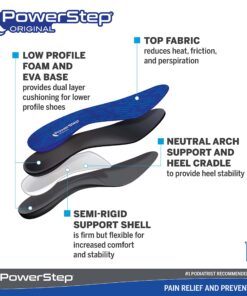PowerStep Original Insoles - Arch Pain Relief Orthotics for Tight Shoes - Foot Support for Plantar Fasciitis, Mild Pronation and Foot & Arch Pain - Shoe Inserts for All Blue/Black Men's 7-7.5 / Women's 9-9.5 8 81T91pqDijL