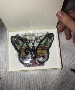 Mom Butterfly Suncatcher with Pressed Flower Wings and Silver Heart Charm - Hanging Height 8" 1 37 81TFlb16bgL