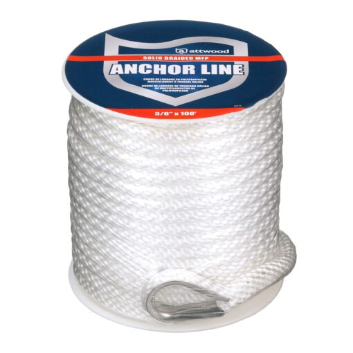 attwood Solid Braid MFP Anchor Line with Thimble (White, 3/8-Inch x 100-Feet) 1 White, 3/8-Inch x 100-Feet