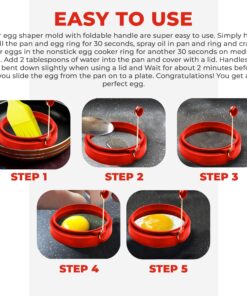 PROFESSIONAL Silicone Egg Ring, Pancake mold Best egg mold for breakfast sandwiches, Omelets and More, Nonstick Mold Ring, Round Red (Pack of 4) and free e-book by ABAM 31 81THl9LjGqL