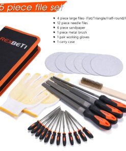 REXBETI 25Pcs Metal File Set, Premium Grade T12 Drop Forged Alloy Steel, Flat/Triangle/Half-round/Round Large File and 12pcs Needle Files with Carry Case, 6pcs Sandpaper, a brush,a pair working gloves 28 81TI97PVCtL