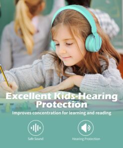 Kids Headphones, AILIHEN I35 On-Ear Headphones for School, 93dB Headphones Boy Girl, 3.5mm Wired Mic for Chromebook, Laptop (Green/Purple) Blue 27 81TKd776JbL