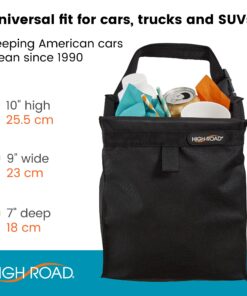 High Road TrashStash Hanging Car Garbage Bag with Push-Close Lid and Waterproof Bin for Car, SUV and Truck Seat Backs - Holds 3 Gallons of Car Trash (Black) Black 14 81TNpSwhFDL