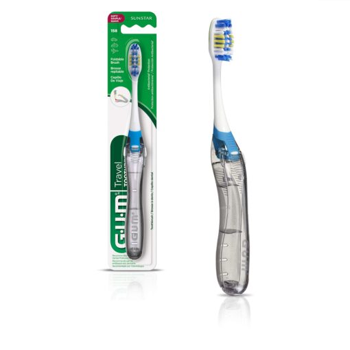 GUM Folding Travel Toothbrush - Compact Head + Tongue Cleaner - Soft Bristled Travel Toothbrushes for Adults 1ct (6pk) 6 Brushes