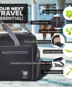 Bago Large Duffel Bags for Traveling - 40L 60L 80L 100L 120L 140L Spacious Duffle Bag for Travel with Shoe Compartment for Men Women | Durable, Foldable & Lightweight | Explore the World in Style Black 29 81TPNOEyKfL