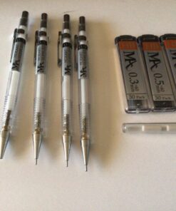 MozArt Mechanical Pencil Set with Case - 4 Sizes: 0.3, 0.5, 0.7 & 0.9mm with 30 HB Lead Refills Each & 4 Eraser Refills -Sketch, Drafting, Art, Drawing Supplies (Clear) Clear 57 81TR23r97WL