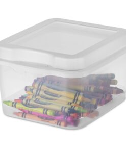 Sterilite FlipTop, Stackable Small Storage Bin with Hinging Lid, Plastic Container to Organize Desk at Home, Classroom, Office, Clear, 12-Pack 12 Pack 26 81TRPsE1Y8L